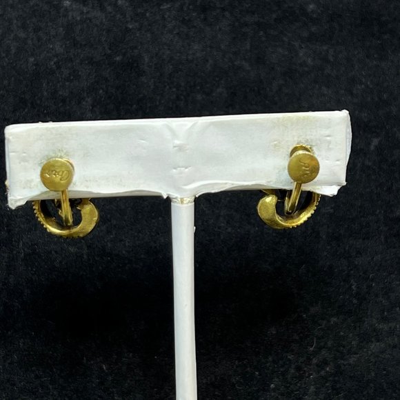 VTG Coro Gold Tone & Green Rhinestone Screw Back Earrings Missing Stone (3520) - Picture 5 of 7